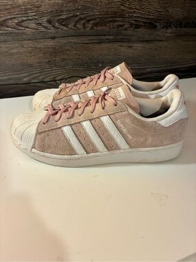 adidas Superstar Suede Sneakers in Blush Pink and White